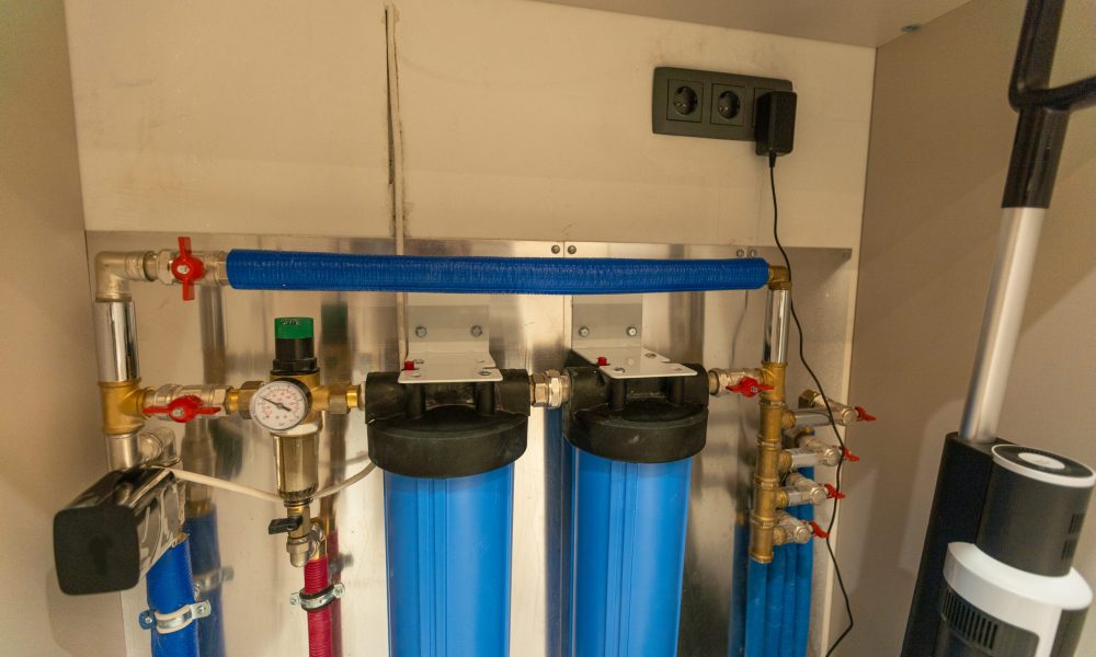 Water filter housing. Drinking Water System. Osmosis water purification filter for home use. healthy lifestyle. High quality photo